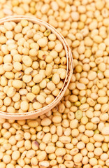 A pile of soybeans in a bamboo basket