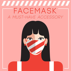 Set of trendy women wearing stylish surgical mask : Vector Illustration 