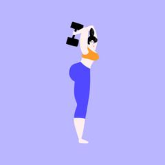 Strong fitness girl with dumbbells.