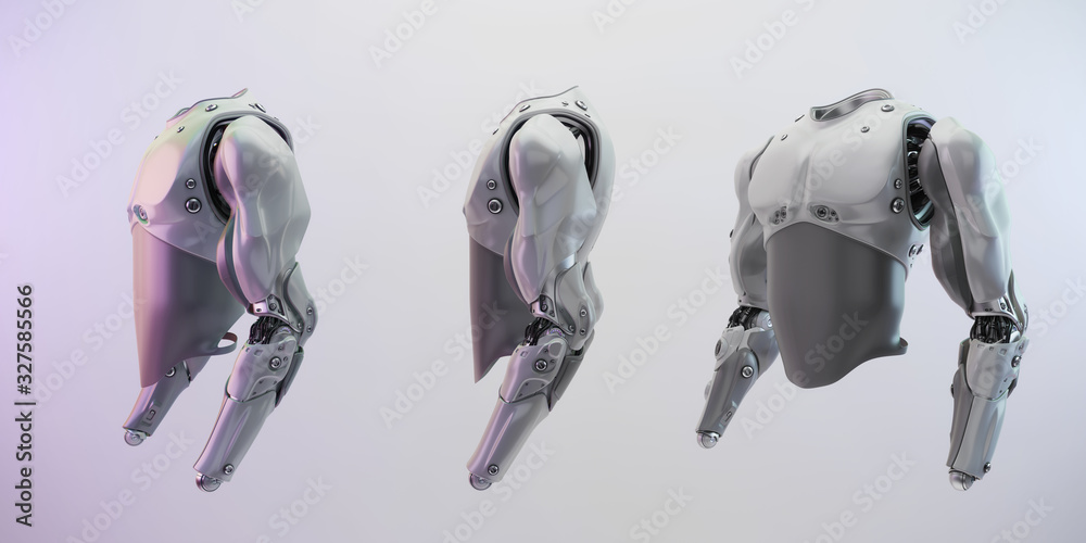 Wall mural grey robotic body without hands, 3d rendering of cyborg torso artificial part for replacement in thr