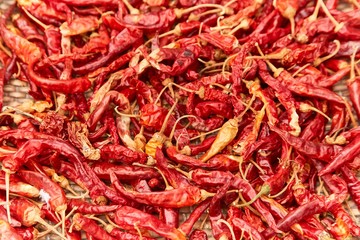 A pile of dried peppers