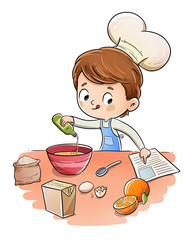 Child in the kitchen making a recipe with a chef's hat
