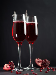 Pomegranate Mimosa cocktail with champagne
