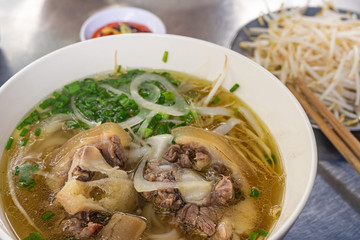 Close up photo of famous Vietnam food - Pho soup noodles