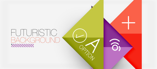 Abstract background, geometric business multicolored paper infographic - triangle frames for text, icons or graphics on light background with copyspace. Vector Illustration For Wallpaper, Banner