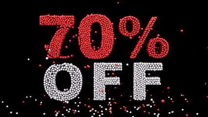 70% OFF. 3D word isolated. Discount Red off Back background. Sale illustration 3d Render.