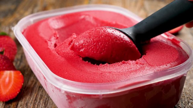 strawberry ice cream- scooping ice cream
