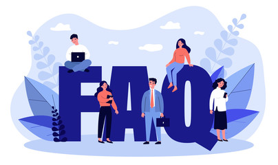 FAQ giant letters. Frequently asked questions page template. Users searching useful information, instruction for problem solving. Vector illustration for help, support, assistance concept - obrazy, fototapety, plakaty