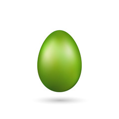 Easter egg 3D icon. Green color egg, isolated white background. Bright realistic design, decoration for Happy Easter celebration. Holiday element. Shiny pattern. Spring symbol. Vector illustration