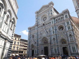 Shot of The Duomo (Cathedral), completed in 1436, is clad in coloured marble in Florence, Italy