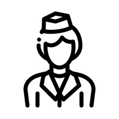 Stewardess Woman Silhouette Icon Thin Line Vector. Stewardess Wearing Professional Clothes And Hat Concept Linear Pictogram. Flight Service Monochrome Outline Sign Isolated Contour Symbol Illustration