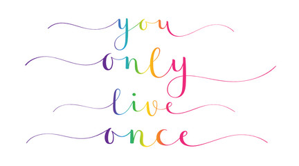 YOU ONLY LIVE ONCE rainbow gradient vector brush calligraphy banners with swashes