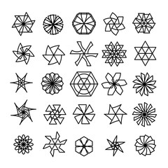 Set of Shuriken Icons editable stroke line with Various Shapes. ninja stars symbol set.