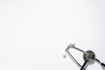 Minimalism style composition with medical stethoscope on white background with copy space for your...