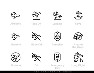 Plane Flight, Airplane, Aircraft, Landing, Autopilot, Long Flight vector icon editable line - 327592122