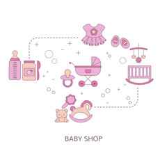 Concept of Baby shop with baby item icons.