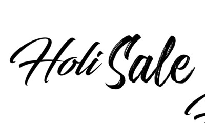 Holi Sale Postcard. Ink illustration. Modern brush calligraphy. Isolated on white background.