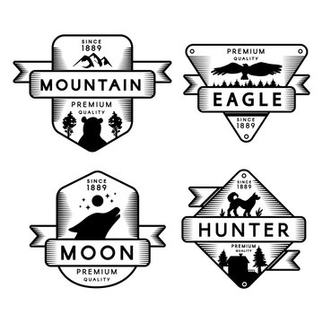 Wild Eagle and Hunter, Moon and Mountain Set Logo