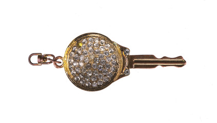 golden key with precious stones isolated on white background