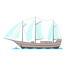 Old sailing ship in cartoon style on a white background.