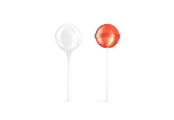 Blank two caramel lollipop with white wrapper mockup, front view
