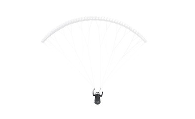 Blank white paraglider with person in harness mockup, front view