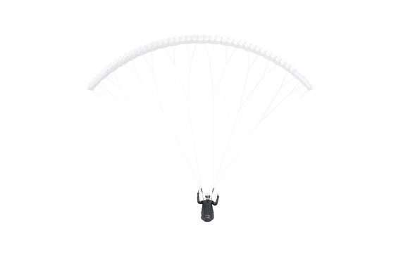 Blank white paraglider with person in harness mockup, front view