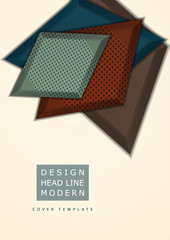 Colored bright rhombs with decorative perforation elements on a beige background. Abstract modern geometric design. Hi-tech template for web page, banners, covers, fabric.