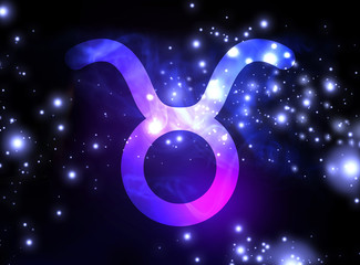Taurus astrological sign and night sky with stars. Illustration