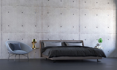 Modern bedroom interior design and concrete texture wall background