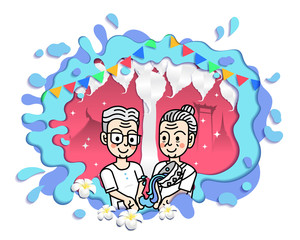 Thailand elderly day vector illustration. Paper art style.
