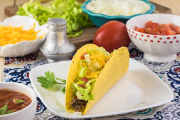 Classic tacos with ground beef and vegetables.