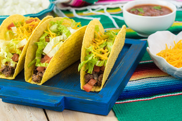 Classic tacos with ground beef and vegetables.