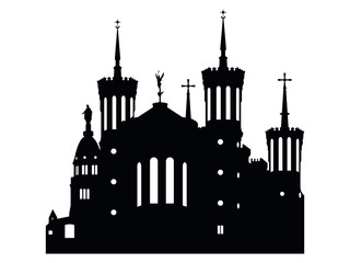 Vector Illustration of the Black Silhouette of Symbol of Lyon - Basilica of Notre-Dame de Fourvi&egrave;re
