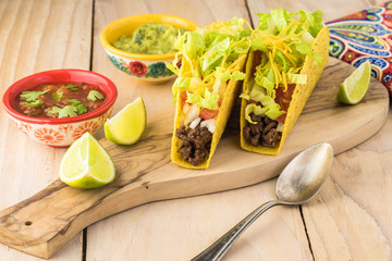 Classic tacos with ground beef and vegetables.