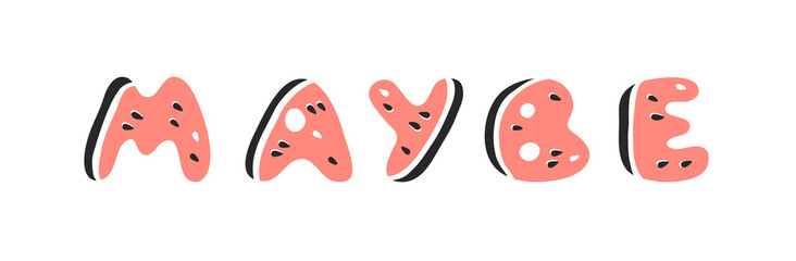 Watermelon ABC. Cartoon vector illustration fruits font. Hand drawn drawing vegetarian food. Actual Creative Vegan art work. Watermelon ABC and word 