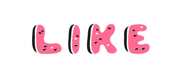 Watermelon ABC. Cartoon vector illustration fruits font. Hand drawn drawing vegetarian food. Actual Creative Vegan art work. Watermelon ABC and word