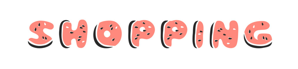 Watermelon ABC. Cartoon vector illustration fruits font. Hand drawn drawing vegetarian food. Actual Creative Vegan art work. Watermelon ABC and word 