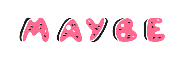 Watermelon ABC. Cartoon vector illustration fruits font. Hand drawn drawing vegetarian food. Actual Creative Vegan art work. Watermelon ABC and word