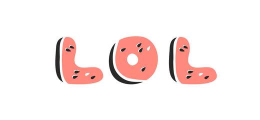 Watermelon ABC. Cartoon vector illustration fruits font. Hand drawn drawing vegetarian food. Actual Creative Vegan art work. Watermelon ABC and word 