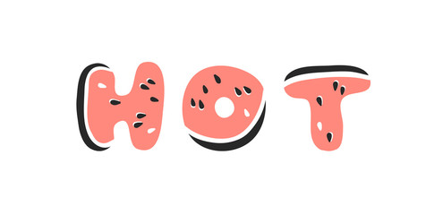 Watermelon ABC. Cartoon vector illustration fruits font. Hand drawn drawing vegetarian food. Actual Creative Vegan art work. Watermelon ABC and word 