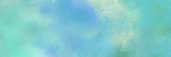 painted grunge horizontal background with sky blue, light blue and tea green color