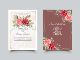 wedding invitation cards with beautiful flower vector