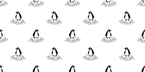 penguin Seamless pattern bird iceberg vector cartoon polar bear scarf isolated tile background repeat wallpaper illustration doodle design