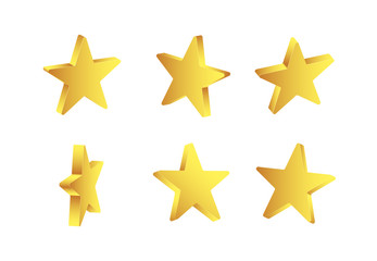 Shiny vector golden 3d stars isolated on white background.
