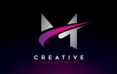 Creative M Letter Logo Design with Swoosh Icon Vector.