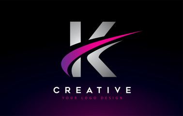 Creative K Letter Logo Design with Swoosh Icon Vector.