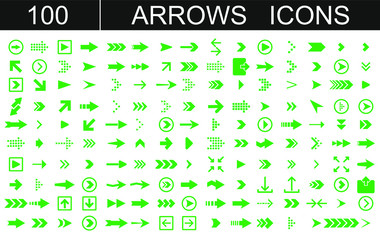 Arrows set 100 of icons.Arrow buttons in round shape. Set of flat icons, signs, symbols arrow for interface design, web design, apps and more.