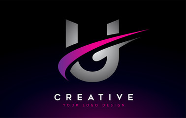 Creative U Letter Logo Design with Swoosh Icon Vector. © twindesigner