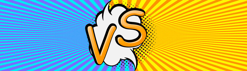 Vector illustration of versus letters with speech bubble, bomb explosive in comic pop art style